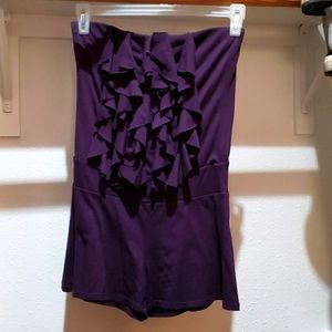 Plum ruffle strapless mini romper